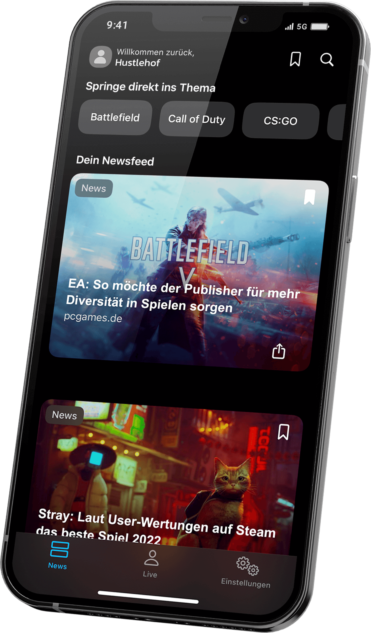 Veranschaulichung der App auf einem Smartphone